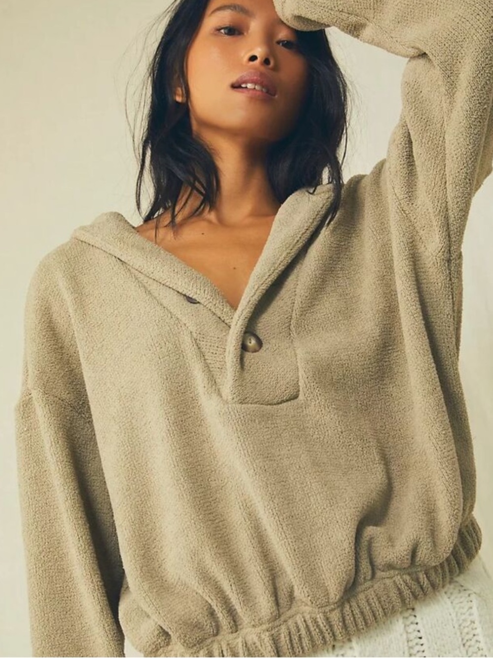 Free People Bino Pullover Hoodie - Taupe size Large